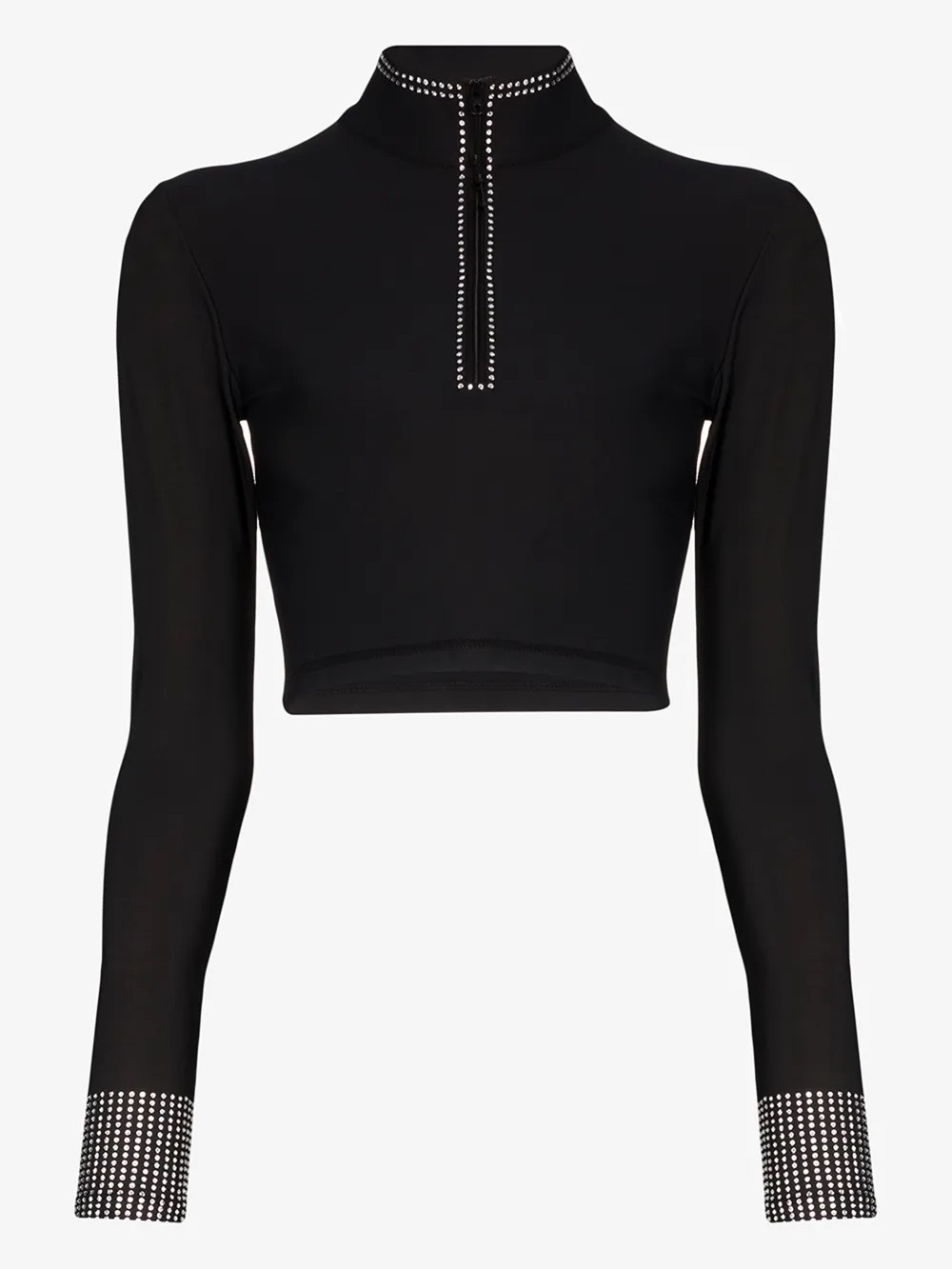 ADAM SELMAN SPORT Rhinestone Crop Zip Top Black Size XS